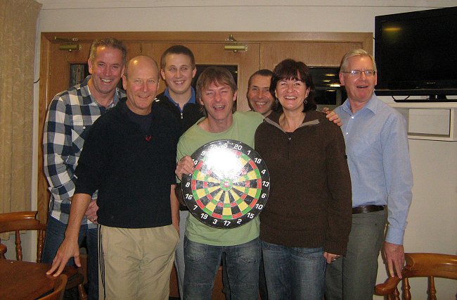 month python tournment.jpg - The winning team in the November 2010 'Monty Python Tournament'. Left to right Andy Davies, Alan Pearson, Guy Pearson, David Gilkes, Roy Cooper, Gail Charles and Vince Ritters.Team name is 'And NowFor Something Completely Different'